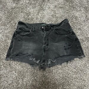 Black Distressed Denim Shorts